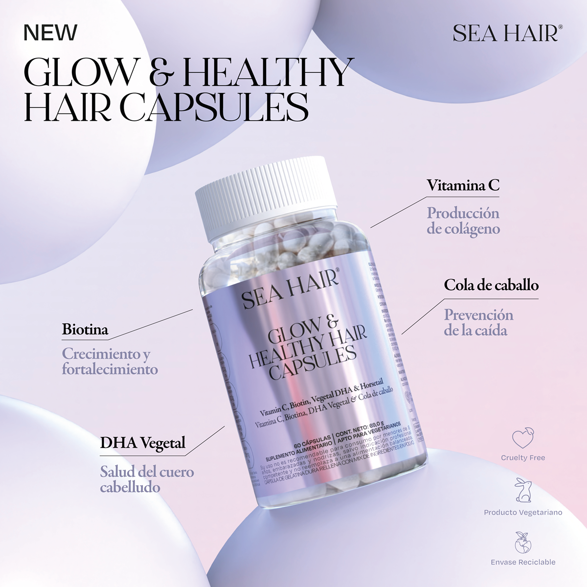 Cápsulas Vitamina Capilar Glow & Healthy Sea Hair